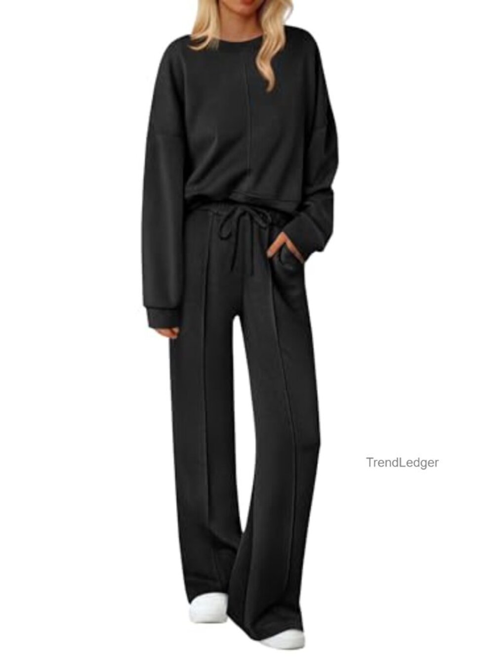 Soft 2 Piece Pajama Set Long Sleeve Wide Leg Pants Loungewear
